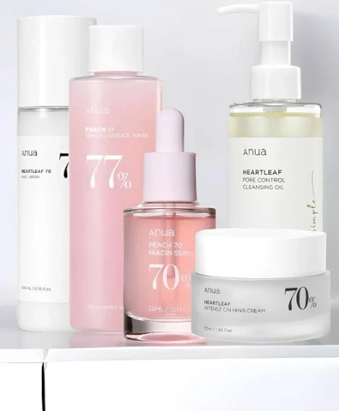 [ANUA] 5-Step Complete Skincare Bundle – Peach & Heartleaf Toner, Lotion, Serum, Cream & Cleansing Oil Set