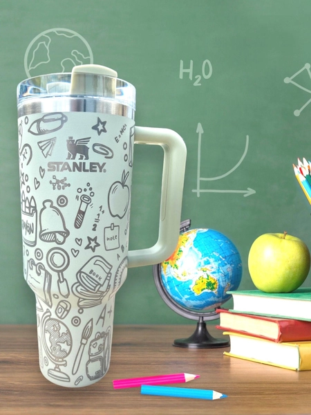 Teacher Laser Engraved Tumbler: 40 oz Stanley or Unbranded Quencher with Handle