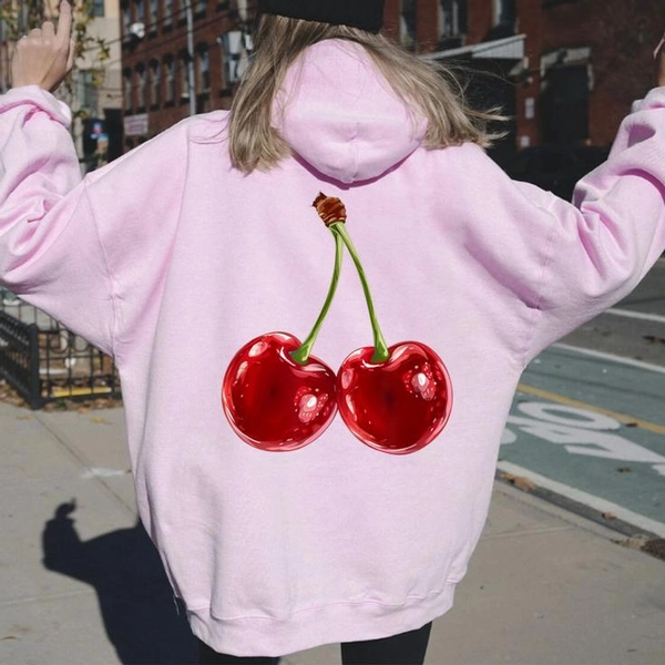 Cherry Red Aesthetic Cherries Trendy Summer Women Women Oversized Hoodie Back Print - Seseable