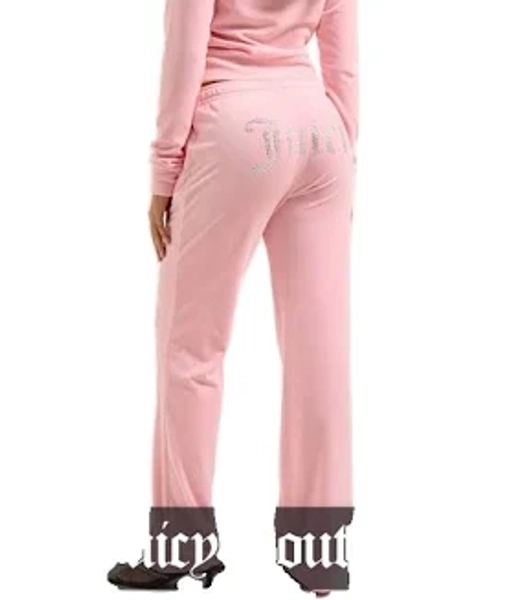 Juicy Couture Official Juicy Pink Velour Diamante Tracksuit Bottom