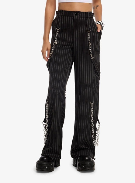 Black & White Pinstripe Suspender Chain Pants
