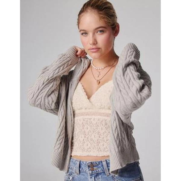 RSQ Womens Cable Knit Zip-Up Sweater