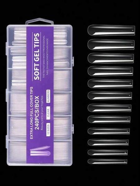 240Pcs Xxl False Nails Super Long Ballerina Nails Press On Nail Full Cover Matte Gel Tips Nail Art American Capsule Fake Tips Nail Supplies Nails
