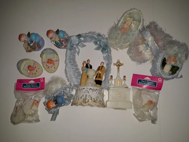 Vintage Baby Baptism Christening 12 Piece Lot Of Decorations 1980s Religious 