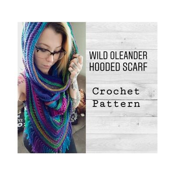 Crochet Pattern ~ Wild Oleander Hooded Scarf PATTERN ~ Hooded Scarf, Hooded Cowl, Crochet Hooded Scarf, Triangle Scarf ~ Boho Fringe Scarf