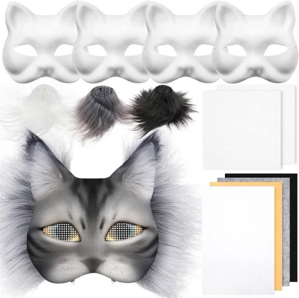 Diy Therian Mask Kit Blank Cat With Felt Fabric Sheet Plush Dark Color