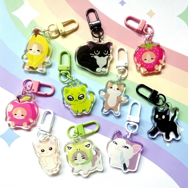 Silly cute internet meme cats 1.5 inch epoxy acrylic charm | Banana cat, Apple cat, Froggy cat, Tuxedo cat, Happy cat | Kawaii aesthetic