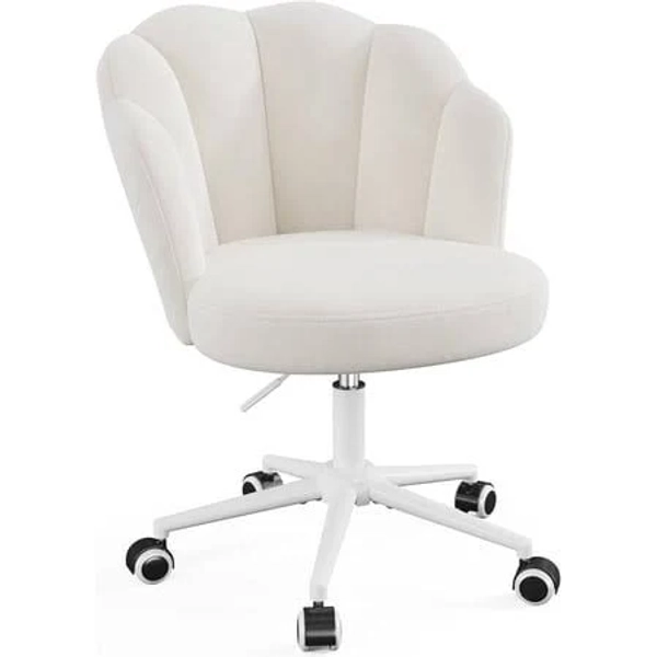 Wswjy Compact Vanity Chair with Petal Back Velvet Makeup Chair with 360 Swivel