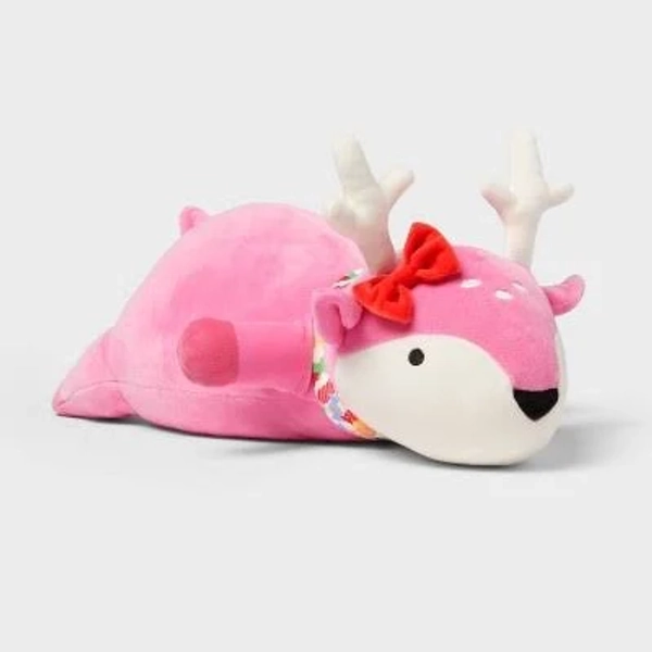 Pillowfort Holiday Pink Deer Weighted Plush Kids' Throw Pillow