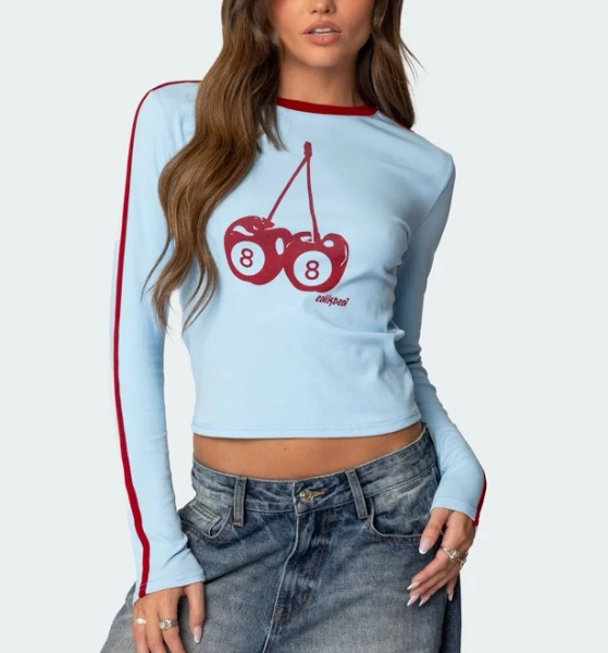 Edikted Women's Cherry 8 Long Sleeve T-Shirt