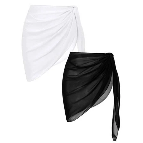 Ekouaer 2 Pieces Women Beach Sarongs Sheer Cover Ups Chiffon Bikini Wrap Skirt for Swimwear,Black/White,Medium Multicolor M, Women's
