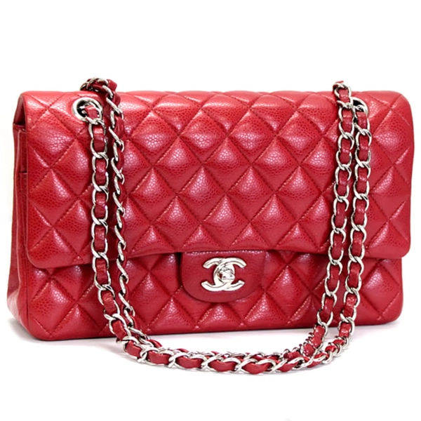 CHANEL Classic 25 Medium Double Flap Bag Quilted Caviar Red ＃72409