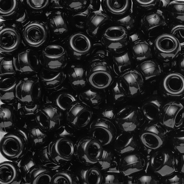 Pony beads Ø9 mm, runda pärlor med stora hål, 150-pack, svart