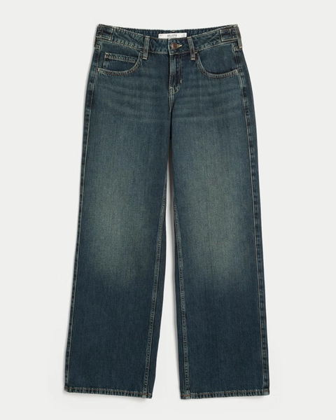 Hollister Andi Adjustable Waist Low-Rise Dark Wash Baggy Jeans