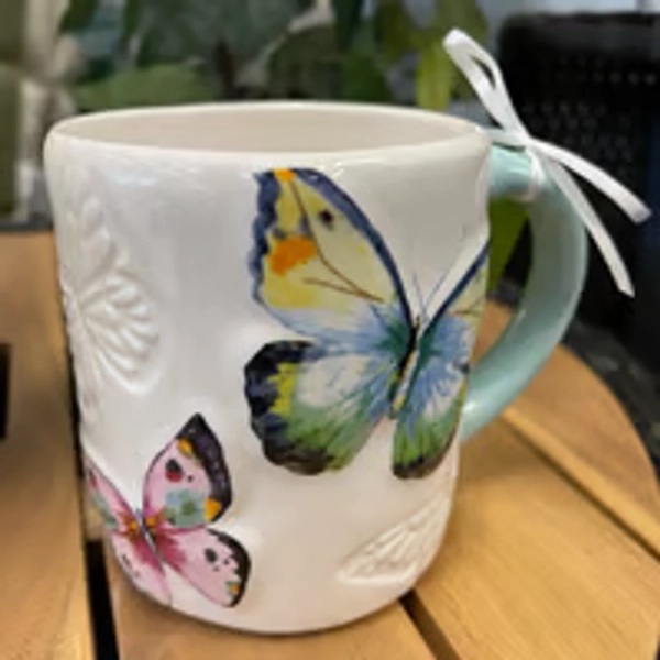 Lang Handpainted Butterfly Mug Ceramic 18oz NWT
