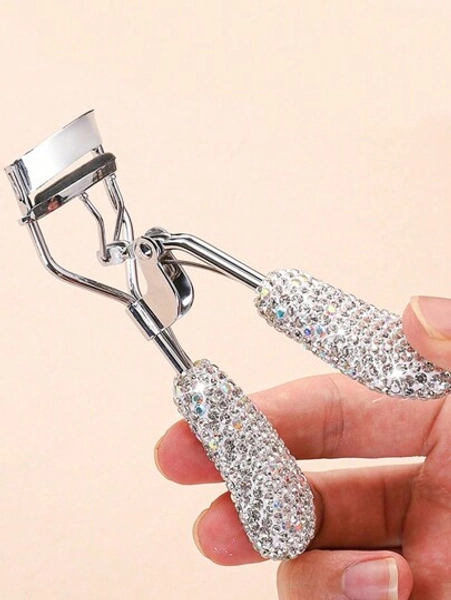1pc Premium Rhinestone Decorated Ceramic Eyelash Curler With Rubber Grip, Durable And Portable,Makeup,Cheap,Room Decor,Vanity,Travel,Bedroom,Makeup Accessories,Eyelash Curler