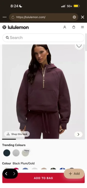 Scuba Oversized Half-Zip Hoodie -Black Plum/Gold - XS/S