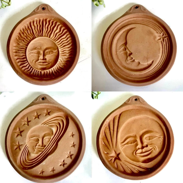 Vintage Hartstone Clay Cookie Molds, Celestial, Set of Four