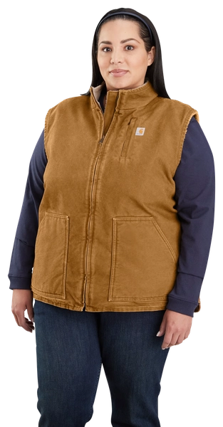 Carhartt Washed Duck Sherpa-Lined Mock-Neck Relaxed-Fit Vest for Ladies