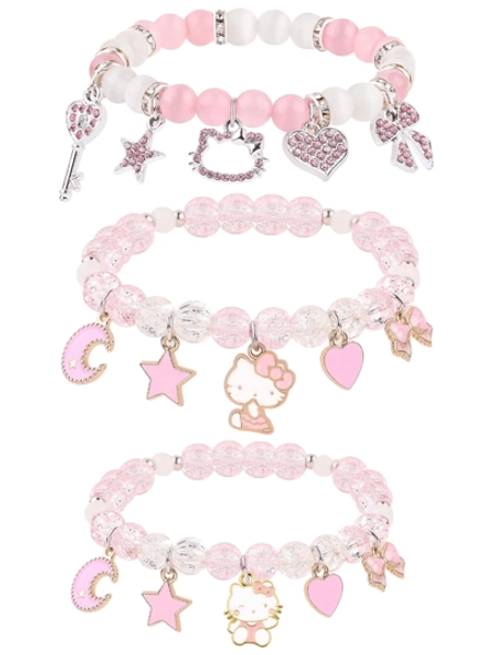 Sanrio Sanrio 1 Pc Hello Kitty Cute Kitty Bracelet Stuff Kawaii Set Crystal Bead Elastic Friendship Bracelets Birthday Christmas Jewelry Gifts For Girl Girlfriend Best Friend Sister
