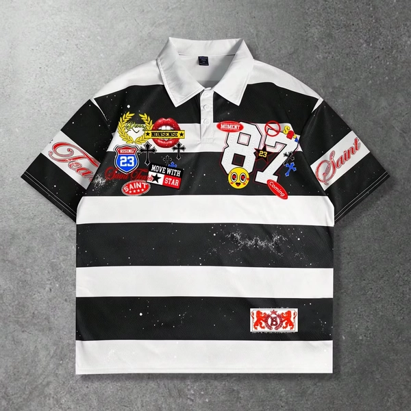 Casual Street Style Striped Polo Collar T-shirt