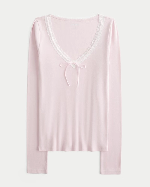 Long-Sleeve Lace Trim Top