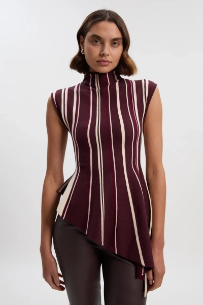 Stripe Viscose Blend Asymmetric Hem Knit Top