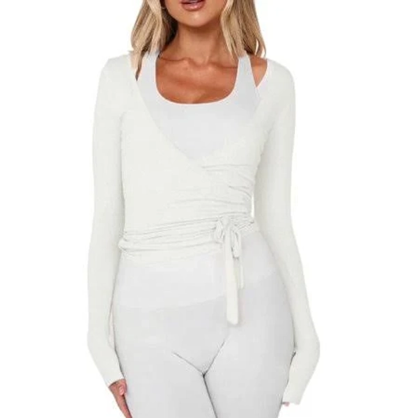Hajwoh Women's Long Sleeve Self Tie Ballet Wrap Top