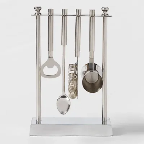 5pc Stainless Steel Bar Tool Set with Stand Silver - Threshold™: Barware Kit with Storage Case
