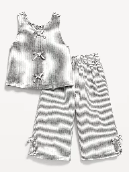Sleeveless Linen-Blend Bow Top and Pants Set for Toddler Girls