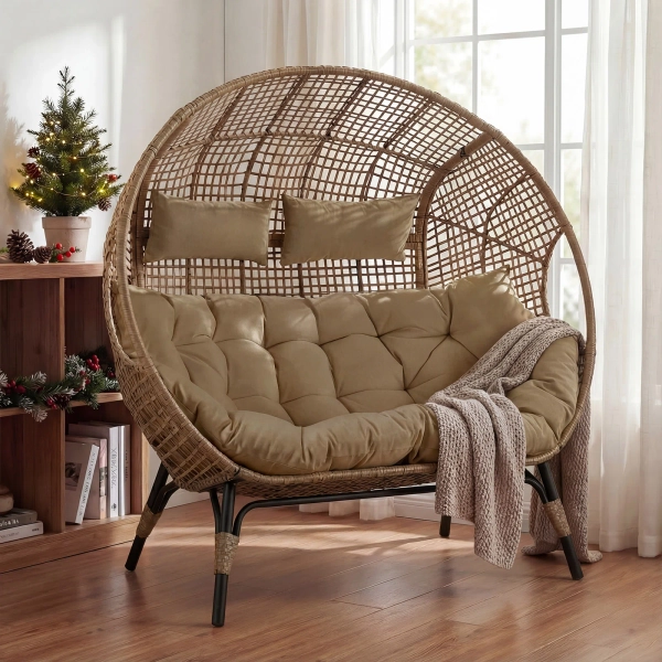 Dakota Fields Damarie 2-Person Wicker Rattan Egg Chair & Reviews | Wayfair