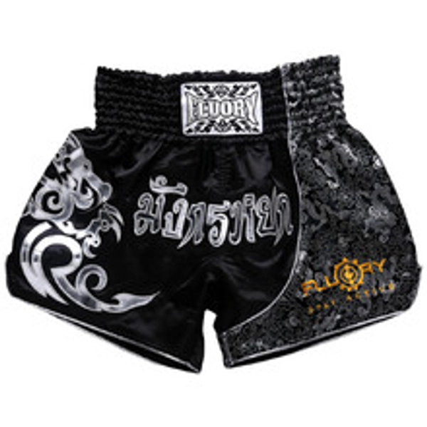 Fluory Dragon Black/Silver Muay Thai Shorts