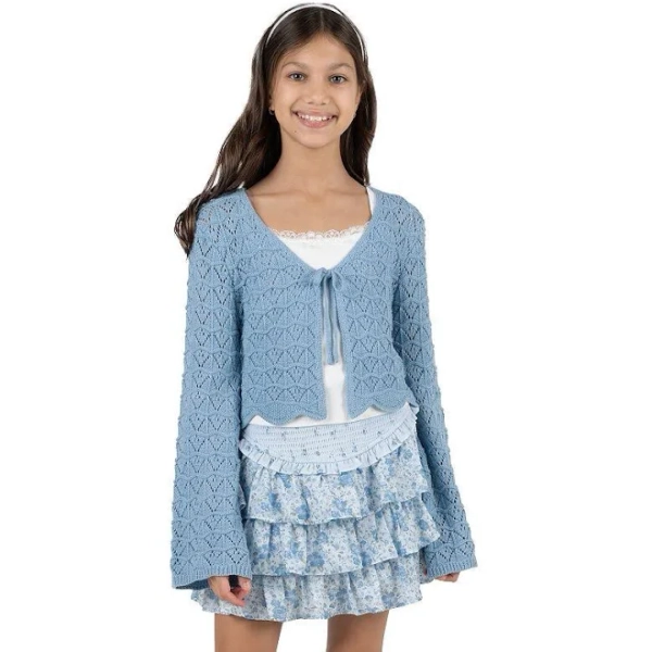 Tween Diva Girls' Crocheted Cardigan & Tiered Skort Set