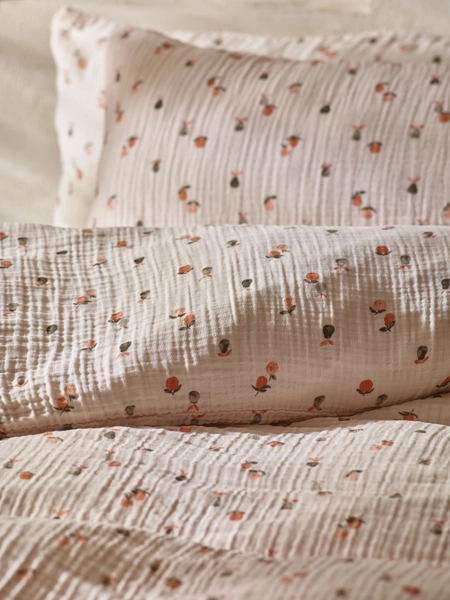 Natural Fruit Peach Crinkle Muslin 100% Cotton Duvet Cover and Pillowcase Set