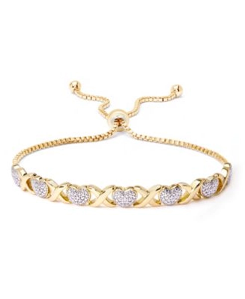 Diamond Accent Heart  X Link Bracelet in Silver Plate