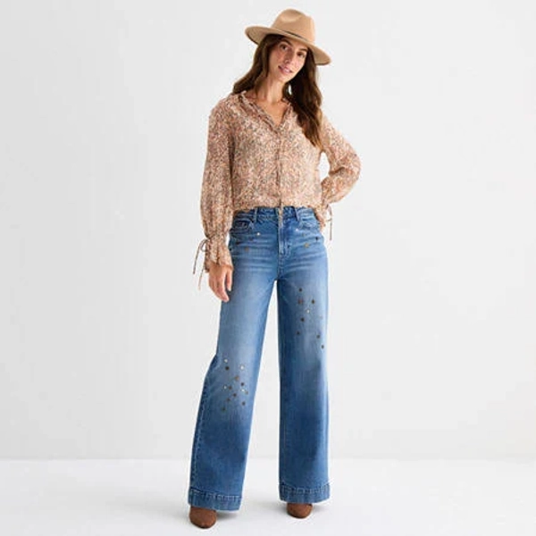 A.N.A Women's Highest Rise Wide Leg Embellished Jeans