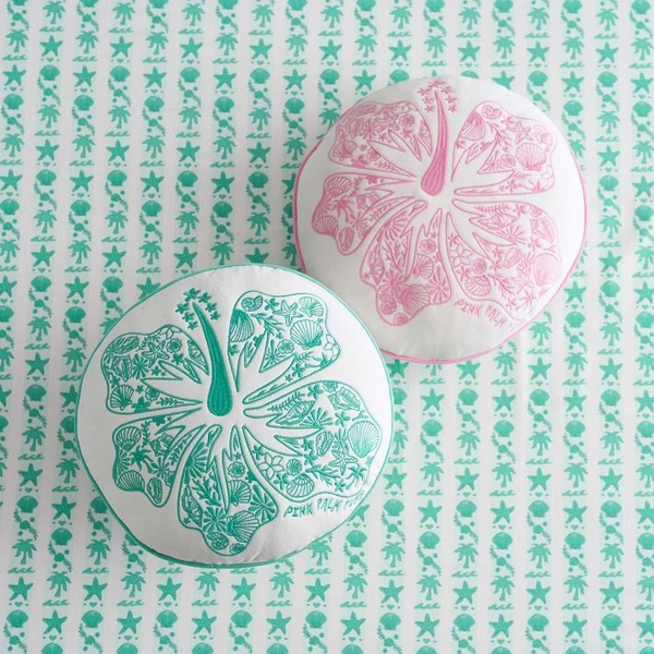 Pink Palm Puff Hibiscus Round Pillow
