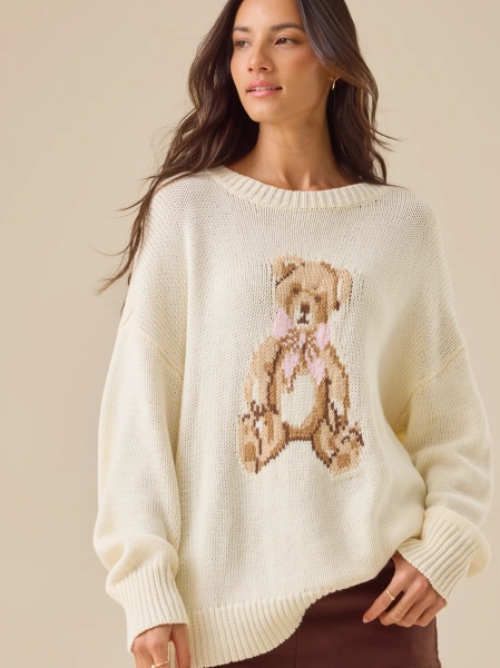 Malina Teddy Bear Sweater in Ivory | Altar'd State