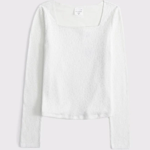 Abercrombie Kids Girls Lace Squareneck Long-Sleeve Tee