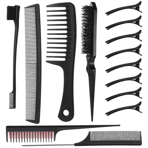 Abaima 14Pcs Rat Tail Combs Set, Professional Styling Comb Including Double-Sided Edge Brush, Bristle Hair Brush, Edge Hair Brush, Sectioning Clips for Women Men - Walmart.com