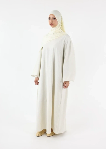 Striped Balloon Sleeve Dress Abaya – Cream - Ina Collection