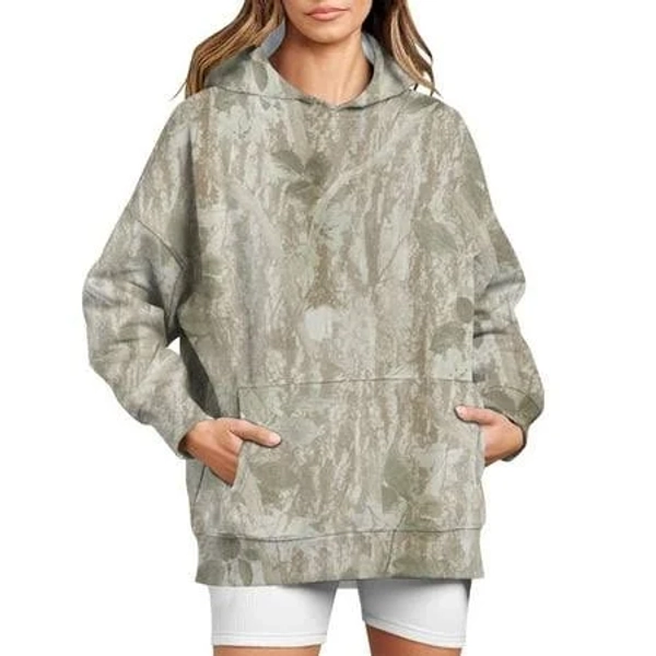 Julmcomo Camo Hoodies Teen Girls Oversized Maple Leaf Print White Camo Sweatshirt Drop Trendy Crewneck Long Sleeve Hoodies Comfort Fleece with Pocket