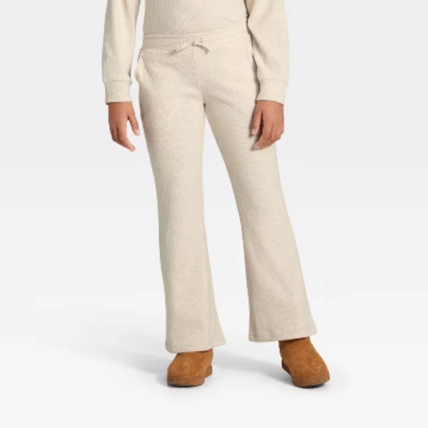Girls' Ribbed Flare Pants - Cat & Jack™ Oatmeal 