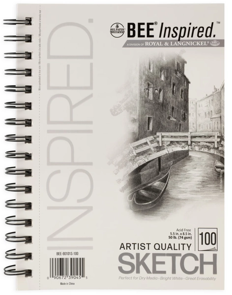 Bee Paper - Bee Inspired 5.5"x8.5" Sketching Paper Pad, 100 Sheets, Side Wire, 50lb. 74GSM - Walmart.com