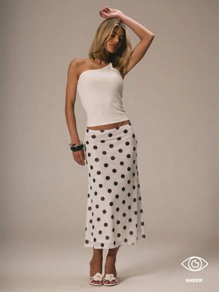 MUSERA Mesh Polka Dot Fun Cute Dainty Girly Summer Skirt Cute, Graduation, Polka Dot Skirt Vacation Holiday Work, Office , , Winter, Back To School   Winter  Party Valentines Day
