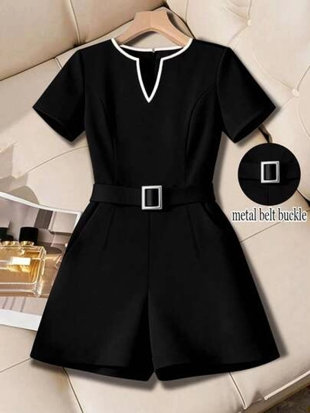 GlowEve CURVE Plus Size Women's V-Neck Short Sleeve Casual Jumpsuit
