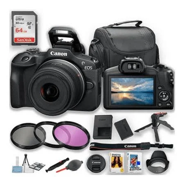 Canon EOS R100 Mirrorless Camera 8-45mm Lens, Black