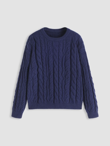 Cable Knit Round Neckline Long Sleeve Sweater