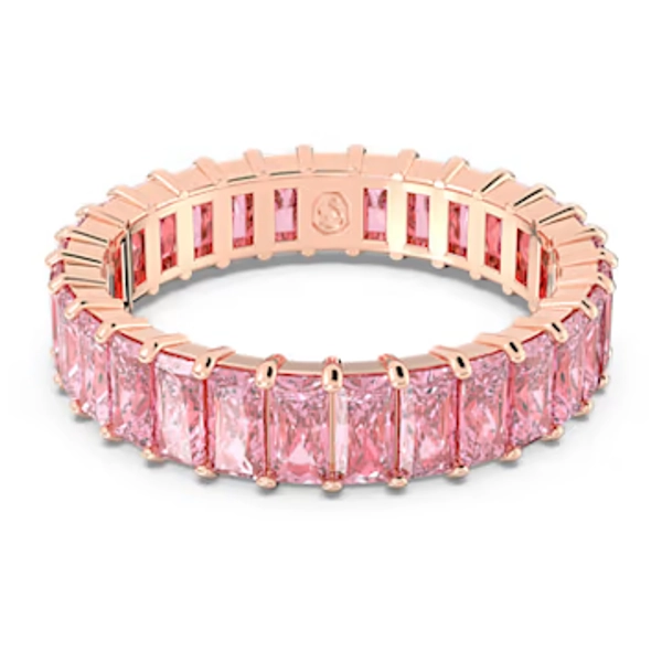 Matrix ring, Baguette cut, Pink, Rose gold-tone plated