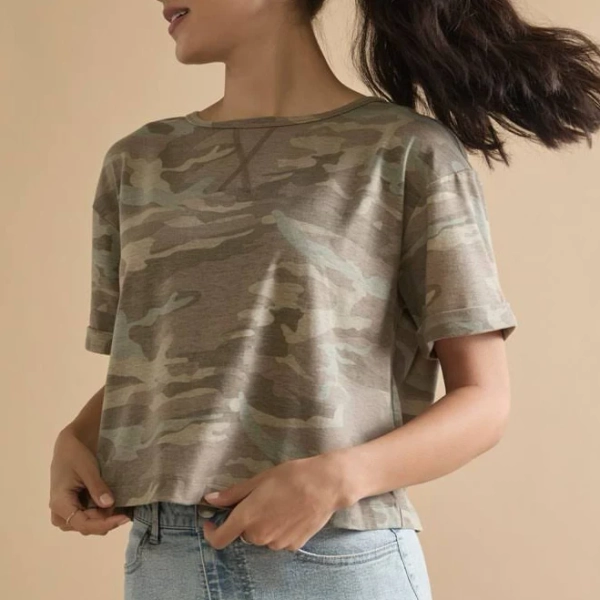 Francesca's Megan Camo Boxy Knit Tee